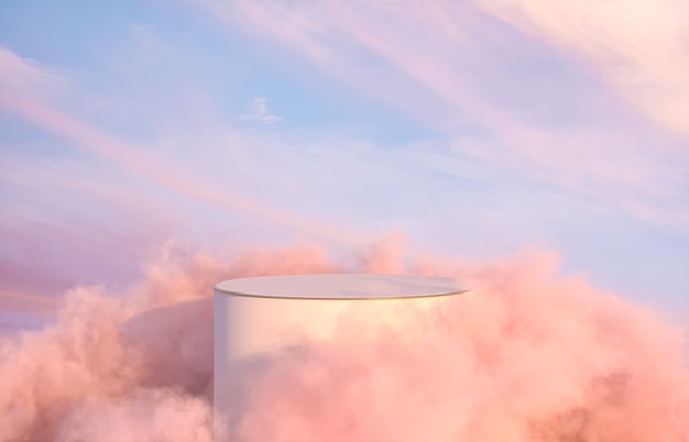 Romantic podium backdrop for product display with dreamy sky background.