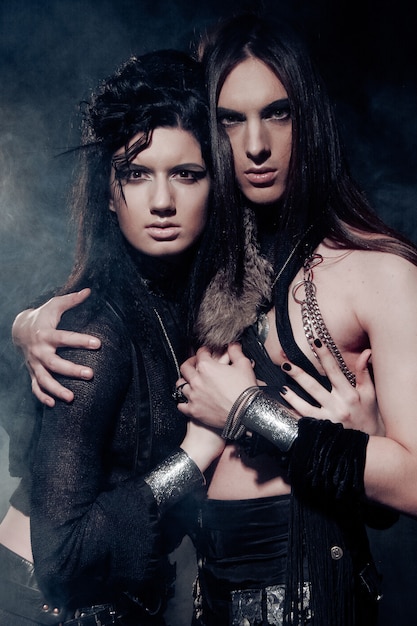 Romantic portrait of young gothic couple