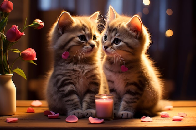 Romantic portrayal of two kittens celebrating love on Valentines Day