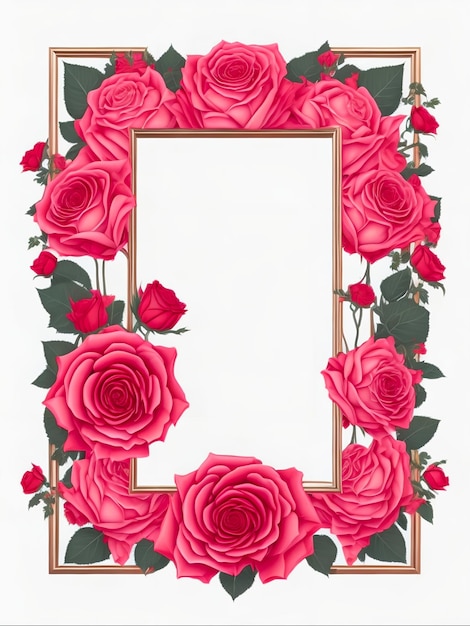 Photo romantic red rose square frame illustration for wedding invitations generative ai