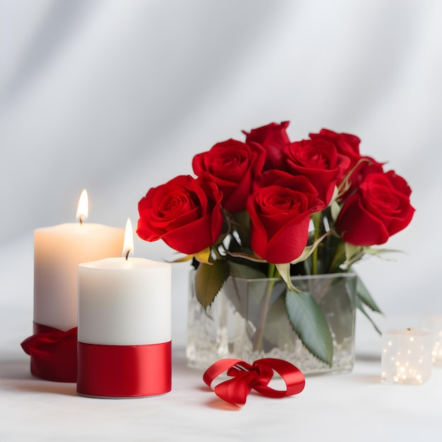 Photo romantic red roses candles love affair set