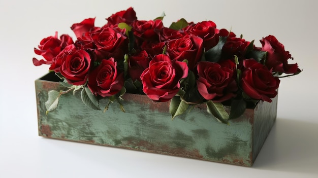 Фото Романтическая коробка с красными розами для сердечной открытки на день святого валентина