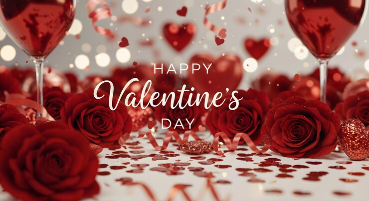 Photo romantic red roses and heart confetti for happy valentines day background