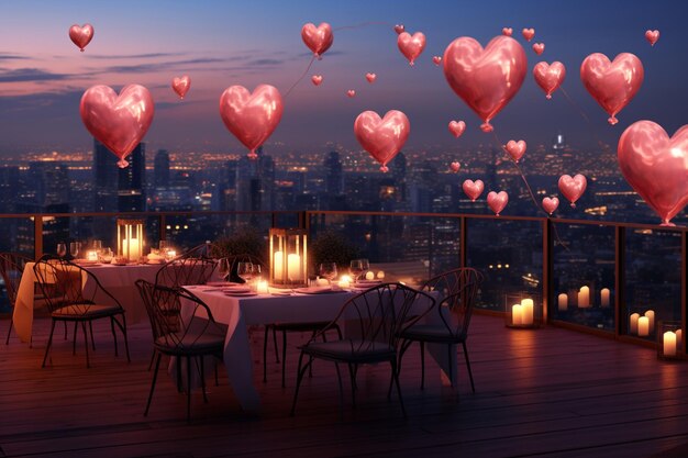 Photo a romantic rooftop dinner with a view of the city 00306 01