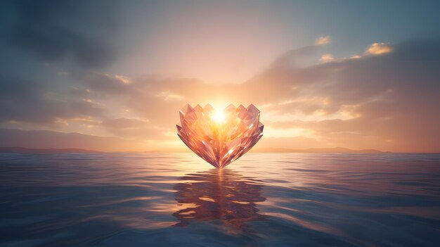 Фото Романтическая сцена с геометрической формой сердца, плавающей