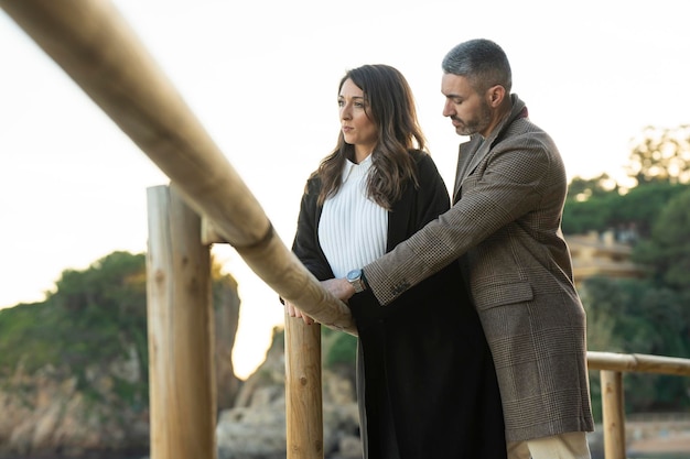 Romantic scene with a heterosexual couple outdoors