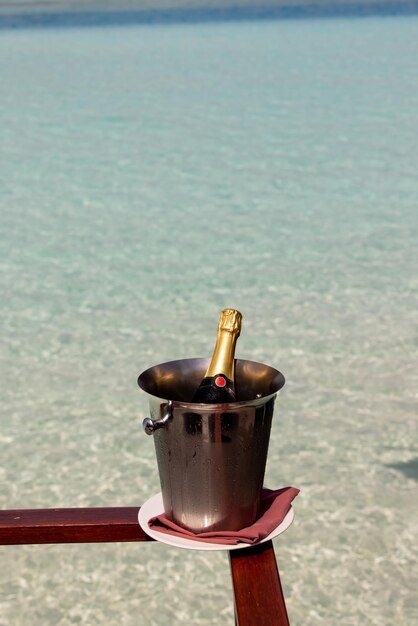 Romantic sea beach Maldives A bottle of champagne