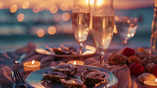 Romantic seafood dinner with oysters dish concept Banner background design