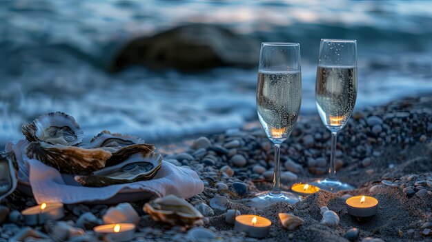 Photo romantic seafood dinner with oysters dish concept banner background design