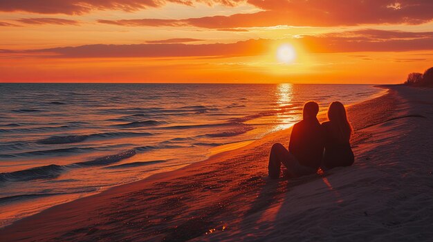 写真 ロマンチックな海辺の夕暮れ