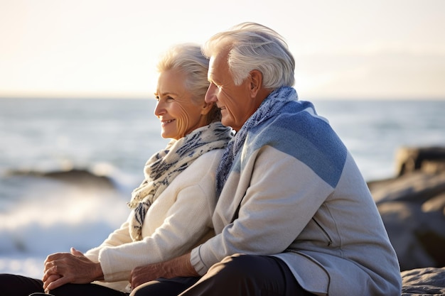 Romantic Senior Couple Enjoying Quality Time by the Ocean