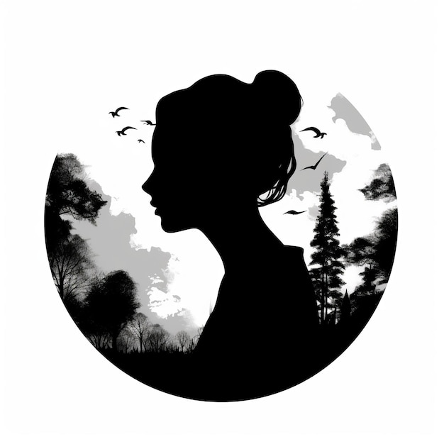 Photo romantic silhouette of a woman in forest