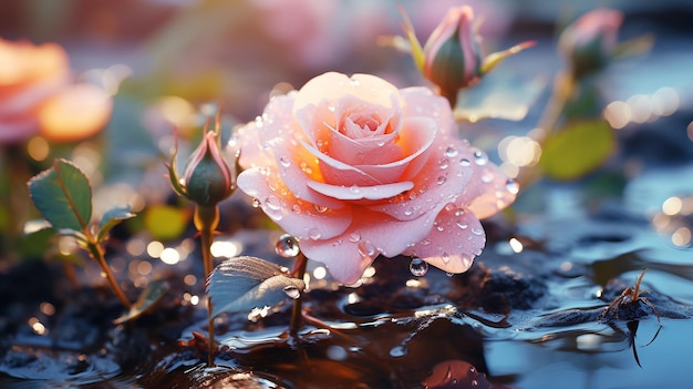 Romantic single flower with dew drops and elegance