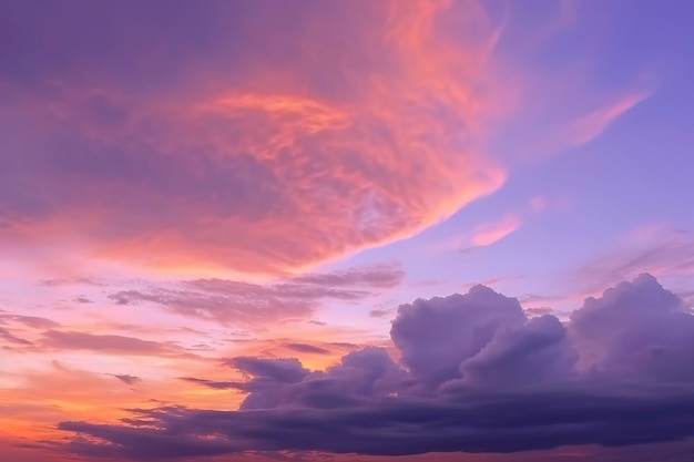 Romantic skies a tapestry of soft purple and pink painted with floating clouds ai generated