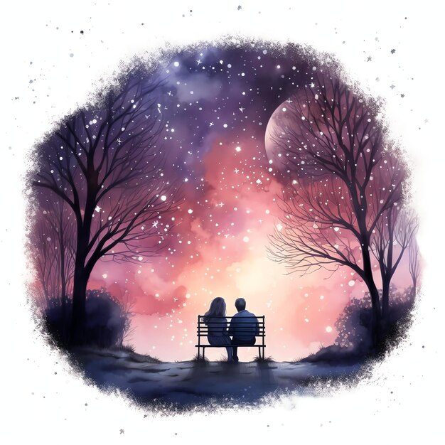 romantic stargazing Fantasy Sky Night gazing watercolor