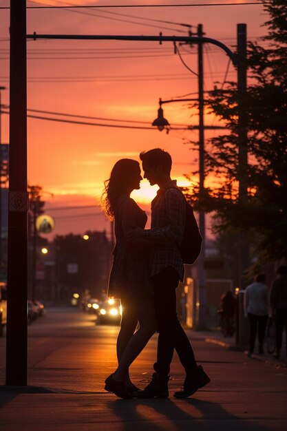 romantic street at sunset