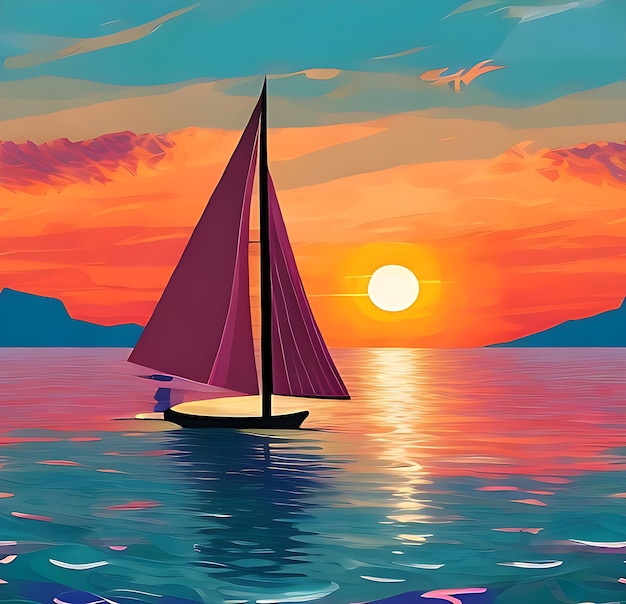 A romantic sunset wallpaper with a pastel sky and a single boat sailing in the distance