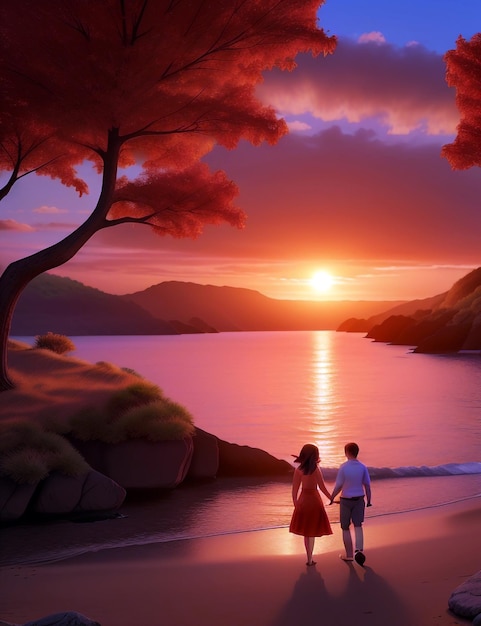 Foto romantico tramonto colori caldi umore amorevole atmosfera sognante risoluzione 4k ar 169