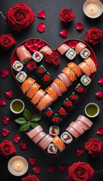 Foto sushi romantici e rose