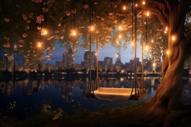 Romantic swing under a willow tree with a view of 00100 02