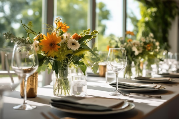 Romantic table setting with candles and flowers