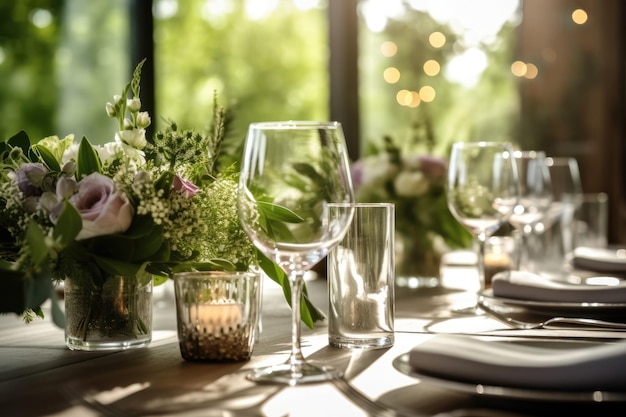 Romantic table setting with candles and flowers