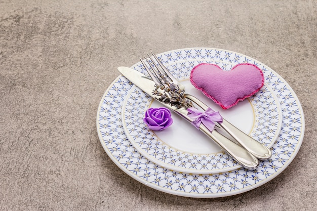 Romantic table setting with felt heart