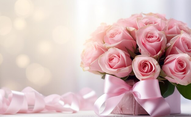 Романтическая столовая обстановка с розовыми розами на фоне боке