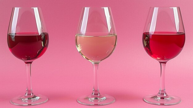 Romantic Toast Glasses with Red Rose and White Wine on Pink Background