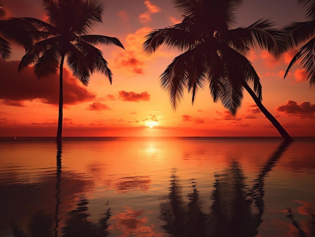 Foto romantico tramonto tropicale sul mare