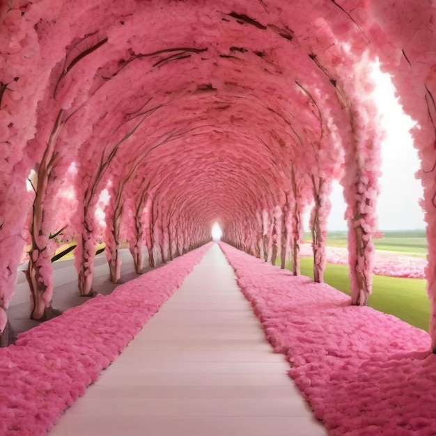 Photo the romantic tunnel of pink flower trees