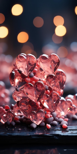 Romantic Valentine's Day Background with Flying Sparkling Hearts