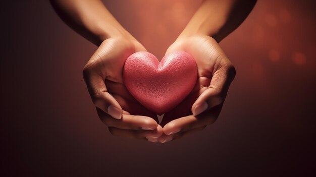 사진 로맨틱한 발렌타인 데이 커플의 손이 심장을 형성합니다.