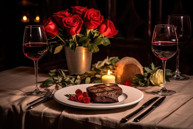 로맨틱한 발렌타인 데이 저녁 테이블