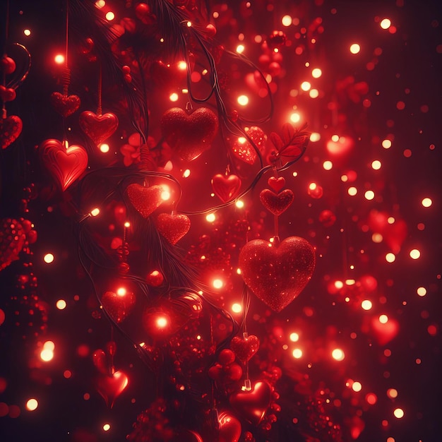 写真 ロマンチックなバレンタインデー 赤いライトの背景は愛