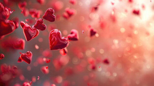 로맨틱한 발렌타인 데이 배경과 활기찬 빨간 심장 AI 생성