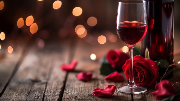 Фото Романтическое празднование дня святого валентина с бокалом хорошего вина