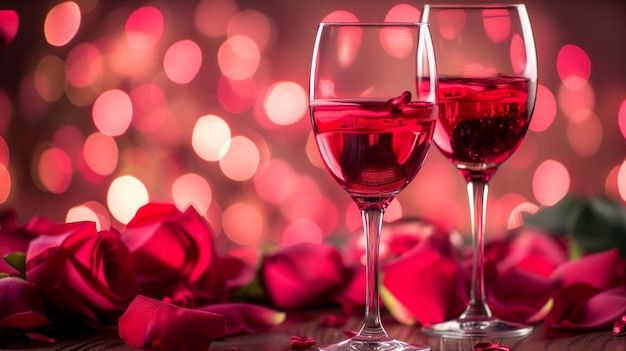 Romantic valentines day celebration with a glass of fine wine