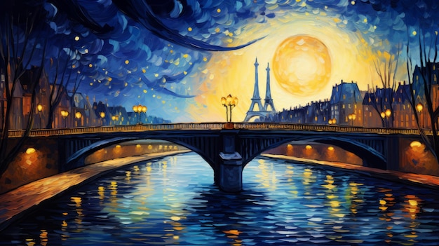 A romantic view of a bridge in paris