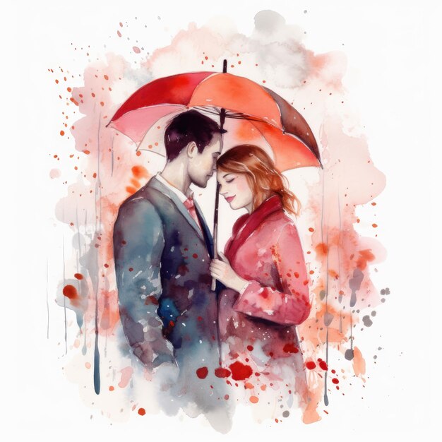 Romantic Watercolor Couple in Love for Valentine's Day