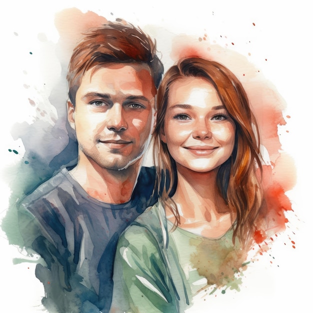 Romantic Watercolor Couple on White Background for Wedding Invitations Generative AI