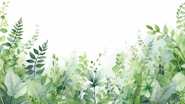 Romantic Watercolor Green Grass Foliage In Softedged Style