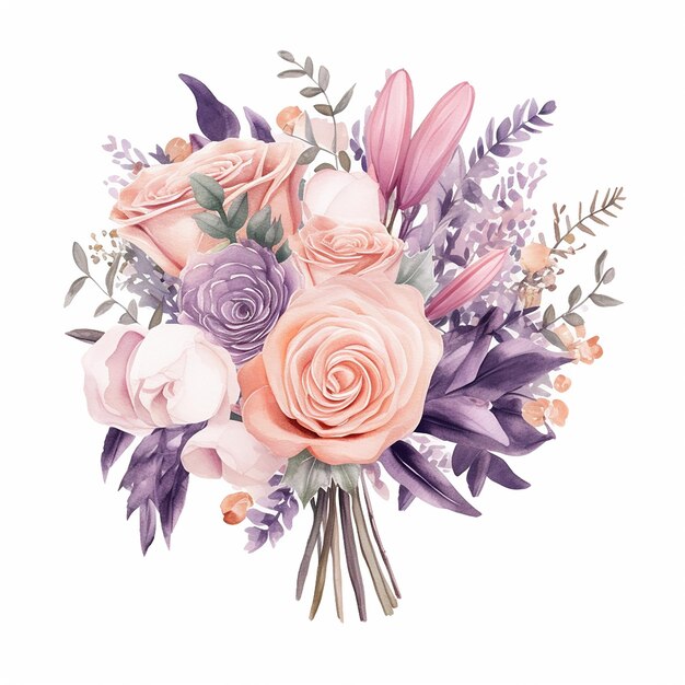 Romantic Watercolor Wedding Bouquets Illustration