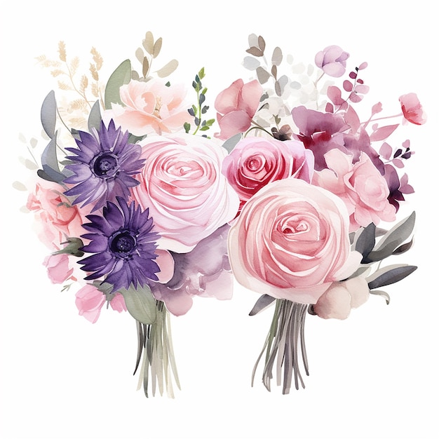 Romantic Watercolor Wedding Bouquets Illustration