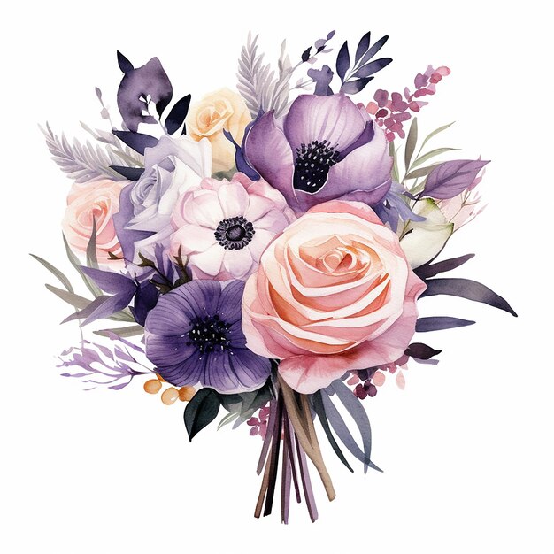 Romantic Watercolor Wedding Bouquets Illustration