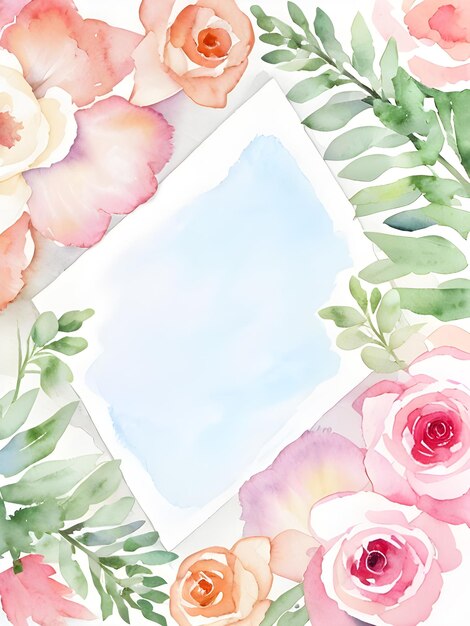 Photo romantic watercolor wedding invitation and menu template