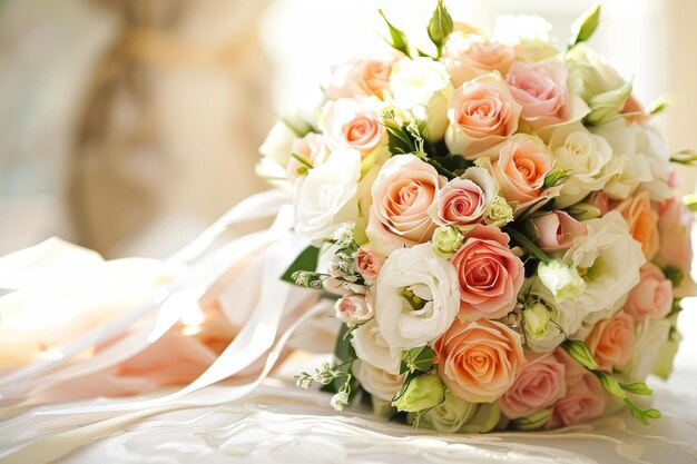 Foto un romantico bouquet nuziale che incarna l'amore e la bellezza dà il tono a una cerimonia da sogno