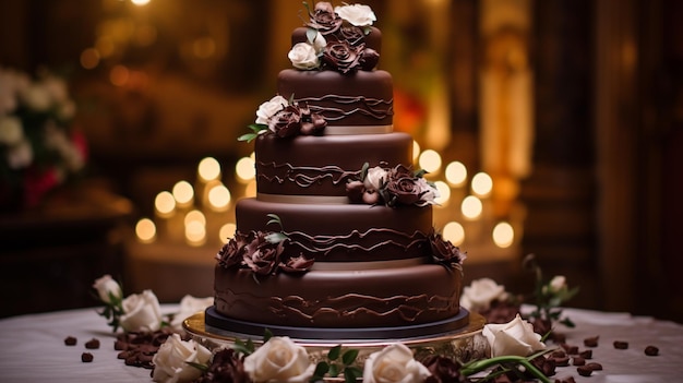 Romantic wedding celebration with ornate chocolate wedding