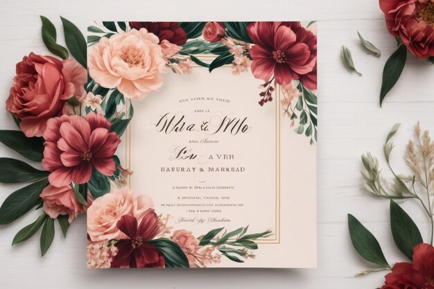 Romantic wedding invitation cards floral watercolor