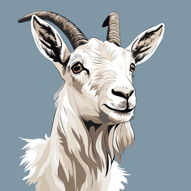 Photo romantic white goat illustration on blue background